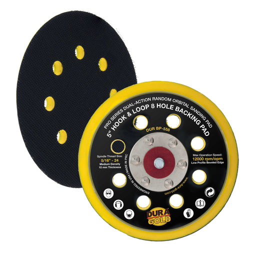 Dura-Gold Pro Series 5" Hook & Loop DA Backing Plate Pad, 8 Hole Pattern Dustless - Dual-Action Random Orbital Sanding Pad, For Sander Polisher Auto