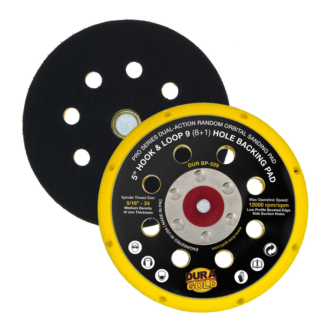 Pro Series 5" Hook & Loop DA Backing Plate Pad, 9 (8 + 1) Hole Pattern Dustless - Dual-Action Random Orbital Sanding Pad, For Sander Auto