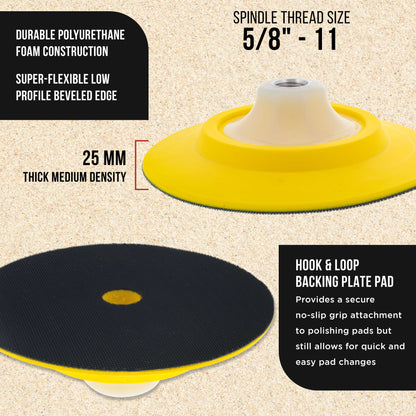 Pro Series 6" Super Flex Flexible Edge Polishing Buffing Hook and Loop Backing Pad, 5/8" - 11 Threads - Rotary Polisher Buffer Backup Pad
