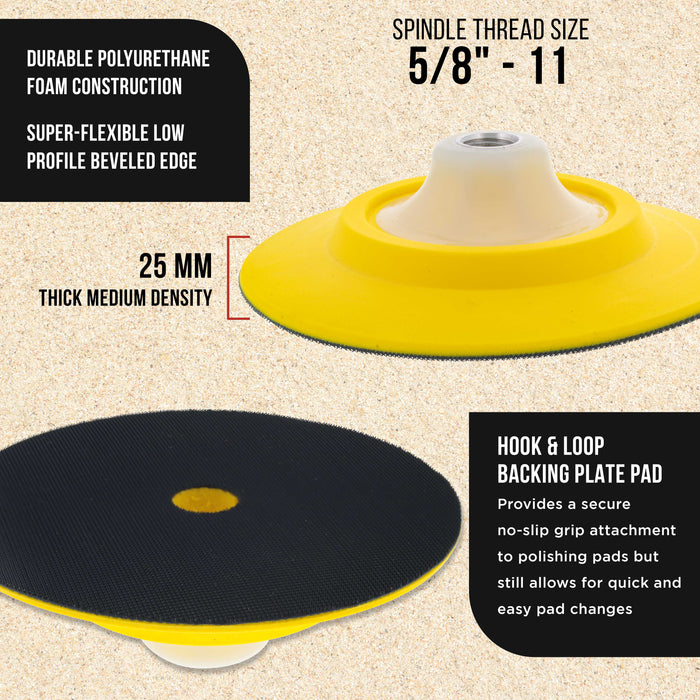 Dura-Gold Pro Series 6" Super Flex Flexible Edge Polishing Buffing Hook and Loop Backing Pad, 5/8" - 11 Threads - Rotary Polisher Buffer Backup Pad