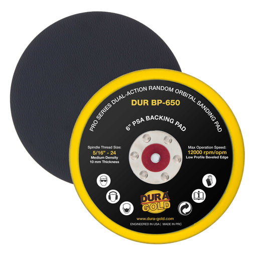 Dura-Gold Pro Series 6" PSA DA Sander Backing Plate Pad - Flexible, Dual-Action Random Orbital Sanding Pad, Self-Adhesive Stickyback Sandpaper Discs