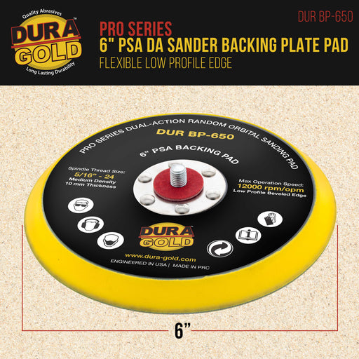 Dura-Gold Pro Series 6" PSA DA Sander Backing Plate Pad - Flexible, Dual-Action Random Orbital Sanding Pad, Self-Adhesive Stickyback Sandpaper Discs