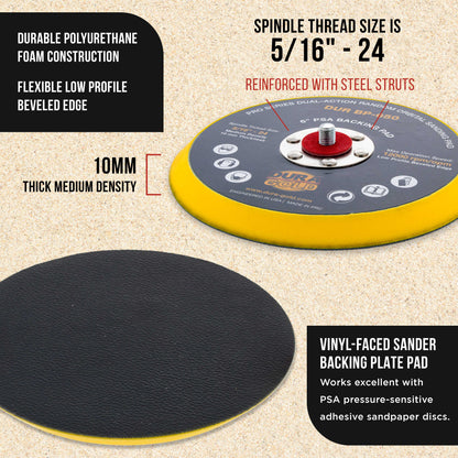 Pro Series 6" PSA DA Sander Backing Plate Pad - Flexible, Dual-Action Random Orbital Sanding Pad, Self-Adhesive Stickyback Sandpaper Discs