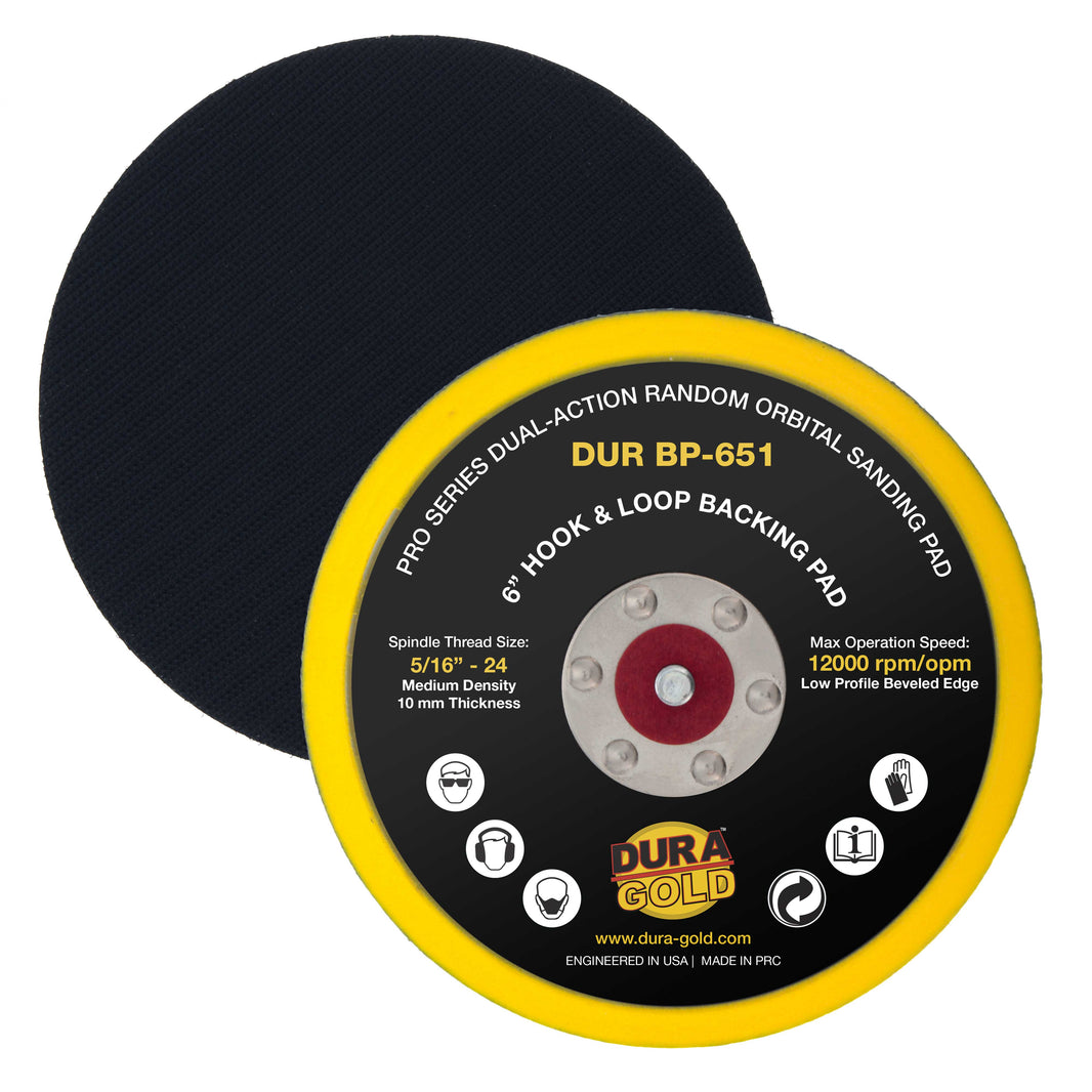 Pro Series 6" Hook & Loop DA Backing Plate Pad - Low Profile Edge, Dual-Action Random Orbital Sanding Pad, Sander Polisher Auto Woodworking