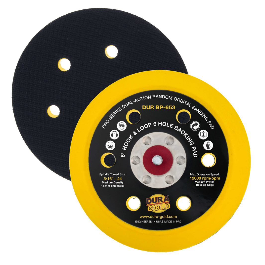 Pro Series 6" Hook & Loop DA Sander Backing Plate Pad, 6 Hole Pattern Dustless, 14mm Medium Profile Edge, Dual-Action Random Orbital Sanding