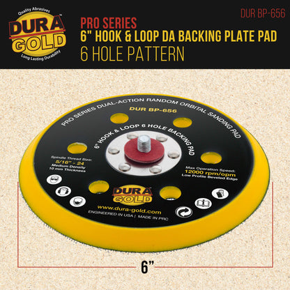 Pro Series 6" Hook & Loop DA Backing Plate Pad, 6 Hole Pattern Dustless - Dual-Action Random Orbital Sanding Pad, For Sander Polisher Auto