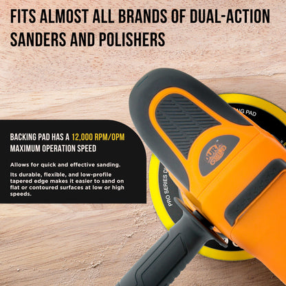Pro Series 6" Hook & Loop DA Backing Plate Pad, 6 Hole Pattern Dustless - Dual-Action Random Orbital Sanding Pad, For Sander Polisher Auto