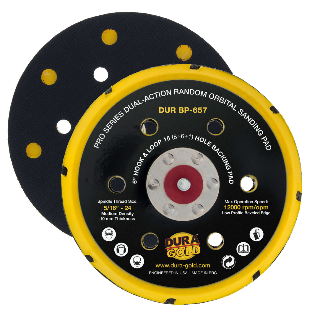 Pro Series 6" Hook & Loop DA Backing Plate Pad, 15 (8 + 6 + 1) Hole Pattern Dustless - Dual-Action Random Orbital Sanding Pad, Sander Auto