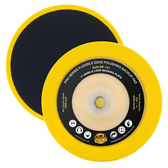 Dura-Gold Pro Series 7" Flexible Edge Polishing Buffing Hook and Loop Backing Pad, 5/8" - 11 Threads - Universal Rotary Polisher Buffer Backup Pad