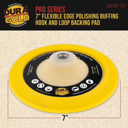 Dura-Gold Pro Series 7" Flexible Edge Polishing Buffing Hook and Loop Backing Pad, 5/8" - 11 Threads - Universal Rotary Polisher Buffer Backup Pad
