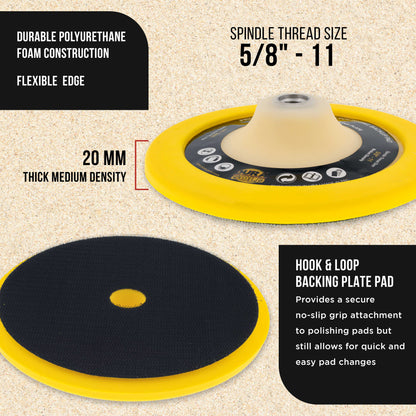 Pro Series 7" Flexible Edge Polishing Buffing Hook and Loop Backing Pad, 5/8" - 11 Threads - Universal Rotary Polisher Buffer Backup Pad
