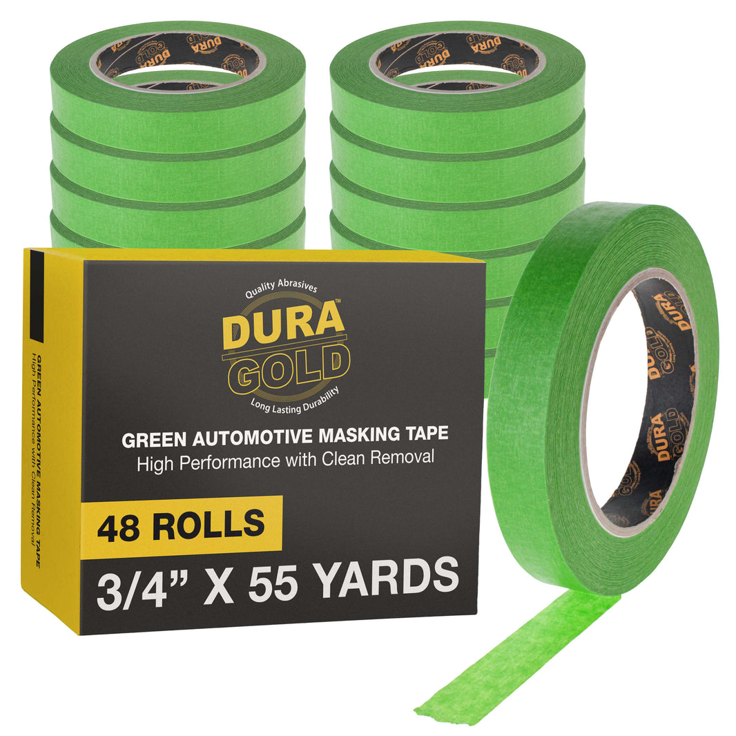 Green Automotive Masking Tape 3/4 Inch (0.7 Inch x 55 Yards), Case of 48 Rolls - Premium High-Performance, Heat Resistant