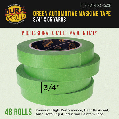 Green Automotive Masking Tape 3/4 Inch (0.7 Inch x 55 Yards), Case of 48 Rolls - Premium High-Performance, Heat Resistant