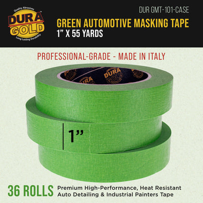 Green Automotive Masking Tape 1 Inch (24mm x 55 Yards), Case of 36 Rolls - Premium High-Performance, Heat Resistant