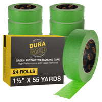 Green Automotive Masking Tape 1-1/2 Inch (1.41 Inch x 55 Yards), Case of 24 Rolls - Premium High-Performance, Heat Resistant