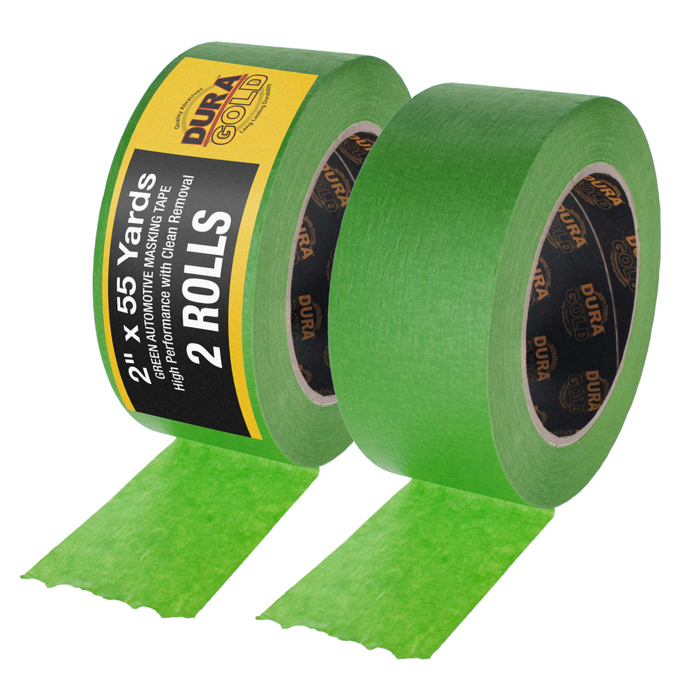 Dura-Gold Green Automotive Masking Tape 2 Inch (1.88 Inch x 55 Yards), 2 Rolls - Premium High-Performance, Heat Resistant - Auto Refinish Painting, Car Detailing, Autobody, Industrial, Painters Tape