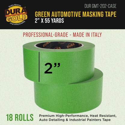 Green Automotive Masking Tape 2 Inch (1.88 Inch x 55 Yards), Case of 18 Rolls - Premium High-Performance, Heat Resistant