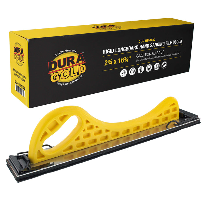 Dura-Gold Pro Series Longboard Hand Sanding File Sander Block - Hook & Loop Backing and PSA Backing Conversion Adapter Pad, Clip-On, Rolls Sand Sheets