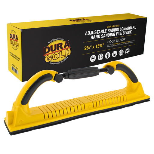Dura-Gold Pro Series Adjustable Flex Longboard Hand Sanding File Block with Both Hook & Loop Backing and PSA Backing Conversion Adapter Pad, Sandpaper