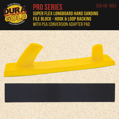 Pro Series Super Flex Longboard Hand Sanding File Block with Both Hook & Loop Backing and PSA Backing Conversion Adapter Pad, Sandpaper Roll