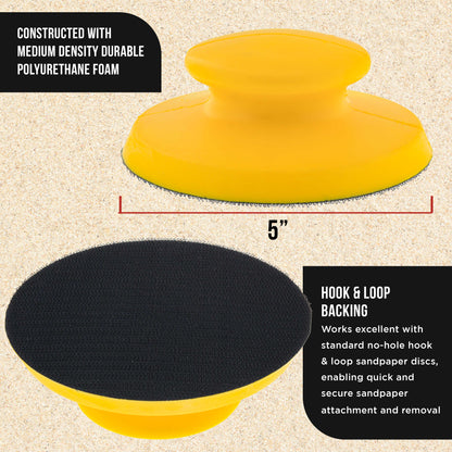 Pro Series 5" Round & Mouse-Shaped Hand Sanding Block Pads for Hook & Loop and PSA 5" DA Sanding Discs, PSA Sandpaper Conversion Adapter Pad