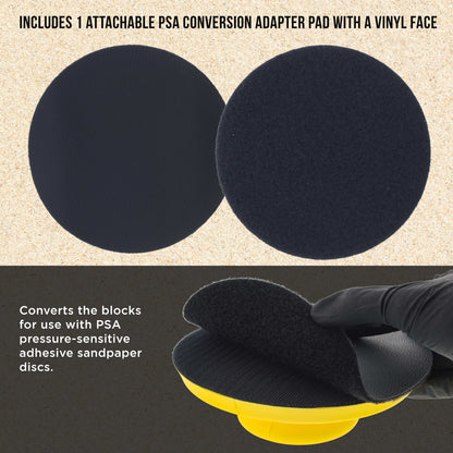 Pro Series 5" Round-Shaped Hand Sanding Block Pad for Hook & Loop, PSA 5" DA Sanding Discs, 2 Pack, Conversion Adapter Pad for PSA Sandpaper