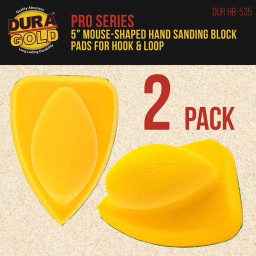 Dura-Gold Pro Series Mouse Sandpaper Shaped Hand Sanding Block Pad for Hook & Loop Mouse Size Sander Discs, 2 Pack, Corner Sand Woodworking Automotive