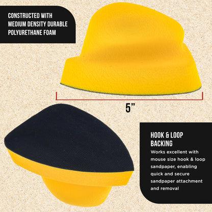 Pro Series Mouse Sandpaper Shaped Hand Sanding Block Pad for Hook & Loop Mouse Size Sander Discs, 2 Pack, Corner Sand Woodworking Automotive