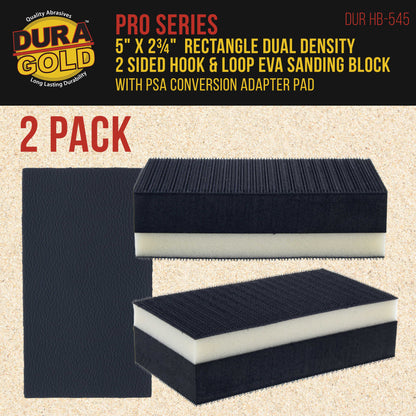 Pro Series Rectangle 5" x 2-3/4" Dual Density 2 Sided EVA Sanding Block, Hook & Loop Backing, 2 Pack - PSA Sandpaper Conversion Adapter Pad
