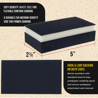 Pro Series Rectangle 5" x 2-3/4" Dual Density 2 Sided EVA Sanding Block, Hook & Loop Backing, 2 Pack - PSA Sandpaper Conversion Adapter Pad