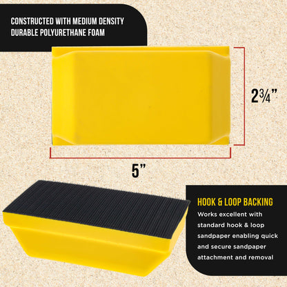 Pro Series Rectangle 5" x 2-3/4" Hand Sanding Block Pad with Hook & Loop Backing and PSA Sandpaper Conversion Adapter Pad - Sand Paint