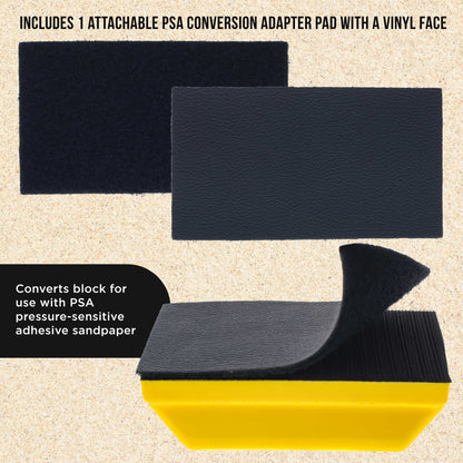 Pro Series Rectangle 5" x 2-3/4" Hand Sanding Block Pad with Hook & Loop Backing and PSA Sandpaper Conversion Adapter Pad - Sand Paint