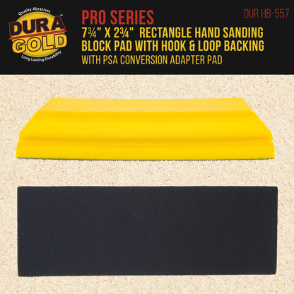 Pro Series Rectangle 7-3/4" x 2-3/4" Hand Sanding Block Pad with Hook & Loop Backing and PSA Sandpaper Conversion Adapter Pad - Sand Paint
