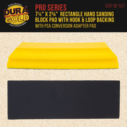 Dura-Gold Pro Series Rectangle 7-3/4" x 2-3/4" Hand Sanding Block Pad with Hook & Loop Backing and PSA Sandpaper Conversion Adapter Pad - Sand Paint