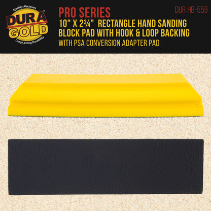Pro Series Rectangle 10" x 2-3/4" Hand Sanding Block Pad with Hook & Loop Backing and PSA Sandpaper Conversion Adapter Pad - Auto Paint Prep