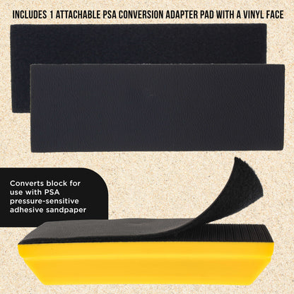 Pro Series Rectangle 10" x 2-3/4" Hand Sanding Block Pad with Hook & Loop Backing and PSA Sandpaper Conversion Adapter Pad - Auto Paint Prep