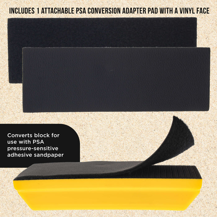 Dura-Gold Pro Series Rectangle 10" x 2-3/4" Hand Sanding Block Pad with Hook & Loop Backing and PSA Sandpaper Conversion Adapter Pad - Auto Paint Prep