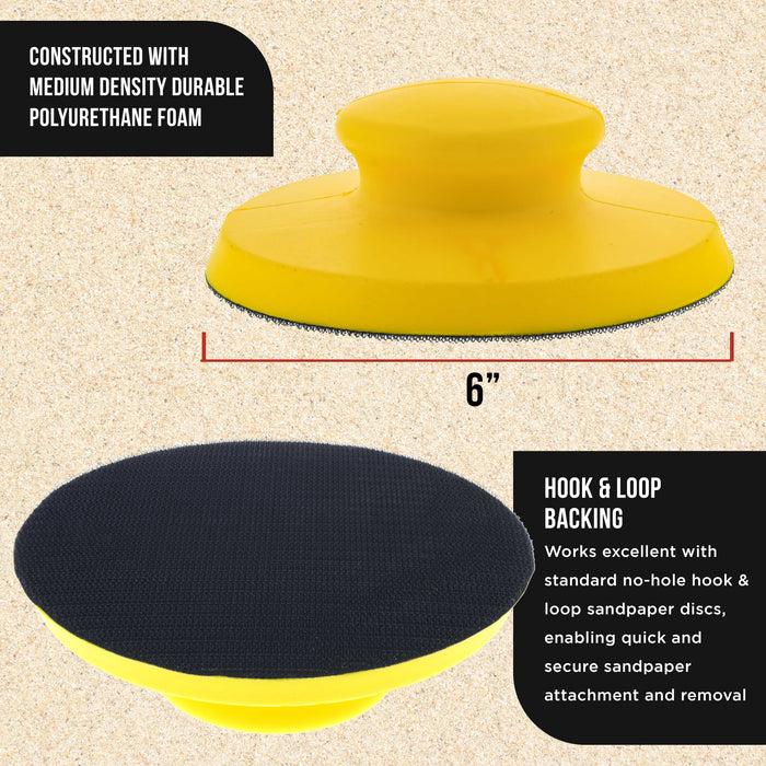 Dura-Gold Pro Series 6" Round & Mouse-Shaped Hand Sanding Block Pads for Hook & Loop and PSA 6" DA Sanding Discs, PSA Sandpaper Conversion Adapter Pad