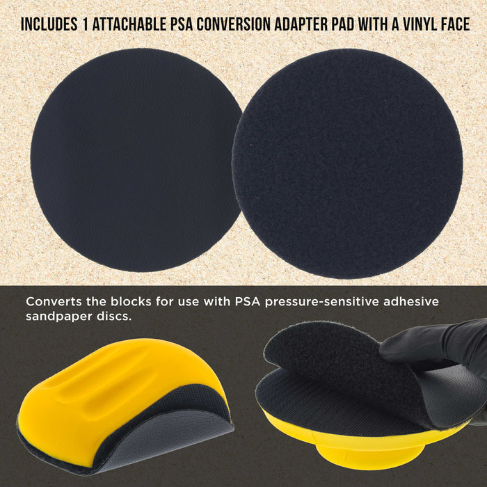 Dura-Gold Pro Series 6" Round & Mouse-Shaped Hand Sanding Block Pads for Hook & Loop and PSA 6" DA Sanding Discs, PSA Sandpaper Conversion Adapter Pad