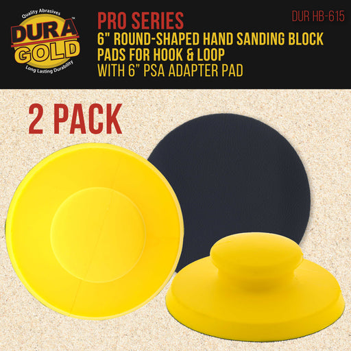 Dura-Gold Pro Series 6" Round-Shaped Hand Sanding Block Pad for Hook & Loop, PSA 6" DA Sanding Discs, 2 Pack, Conversion Adapter Pad for PSA Sandpaper