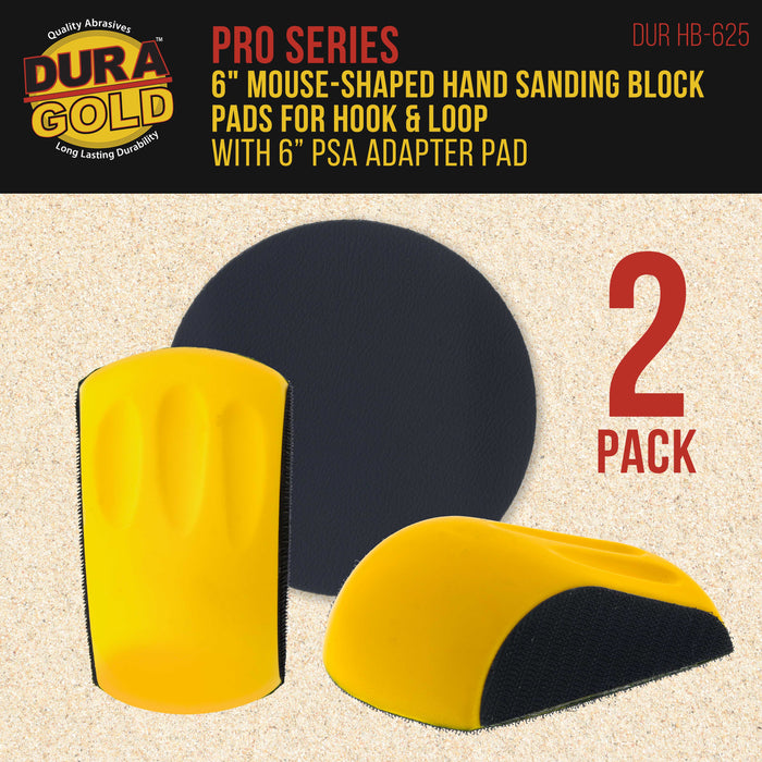 Dura-Gold Pro Series 6" Mouse-Shaped Hand Sanding Block Pad for Hook & Loop, PSA 6" DA Sanding Discs, 2 Pack, Conversion Adapter Pad for PSA Sandpaper