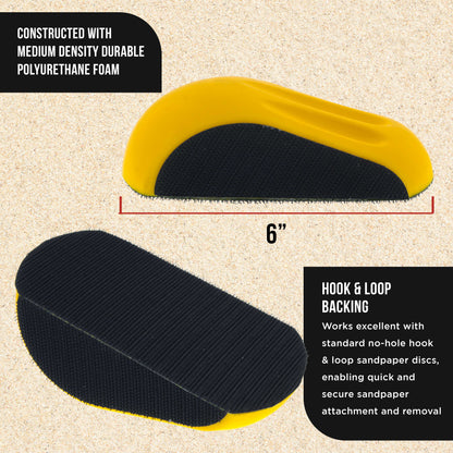 Pro Series 6" Mouse-Shaped Hand Sanding Block Pad for Hook & Loop, PSA 6" DA Sanding Discs, 2 Pack, Conversion Adapter Pad for PSA Sandpaper