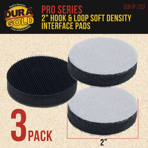 Dura-Gold Pro Series 2" x 10mm Soft Density Interface Pad, 3 Pack - Hook & Loop Foam Cushion Used Between Sander Sanding Discs, Polisher Polishing Pad