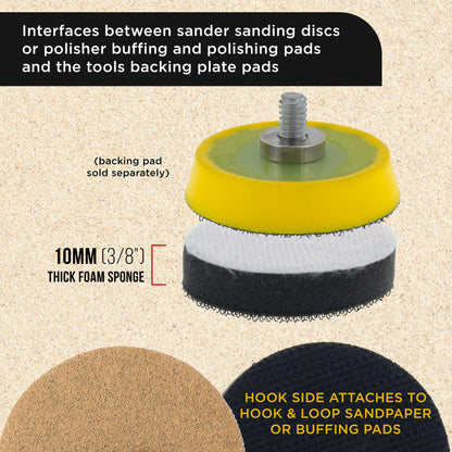 Pro Series 2" x 10mm Soft Density Interface Pad, 3 Pack - Hook & Loop Foam Cushion Used Between Sander Sanding Discs, Polisher Polishing Pad