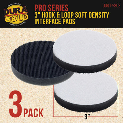 Pro Series 3" x 10mm Soft Density Interface Pad, 3 Pack - Hook & Loop Foam Cushion Used Between Sander Sanding Discs, Polisher Polishing Pad