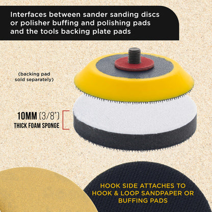 Pro Series 3" x 10mm Soft Density Interface Pad, 3 Pack - Hook & Loop Foam Cushion Used Between Sander Sanding Discs, Polisher Polishing Pad
