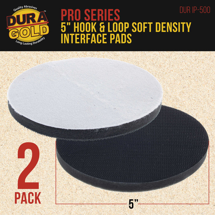 Dura-Gold Pro Series 5" x 10mm Soft Density Interface Pad, 2 Pack - Hook & Loop Foam Cushion Used Between Sander Sanding Discs, Polisher Polishing Pad