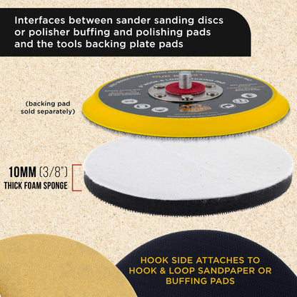 Pro Series 5" x 10mm Soft Density Interface Pad, 2 Pack - Hook & Loop Foam Cushion Used Between Sander Sanding Discs, Polisher Polishing Pad