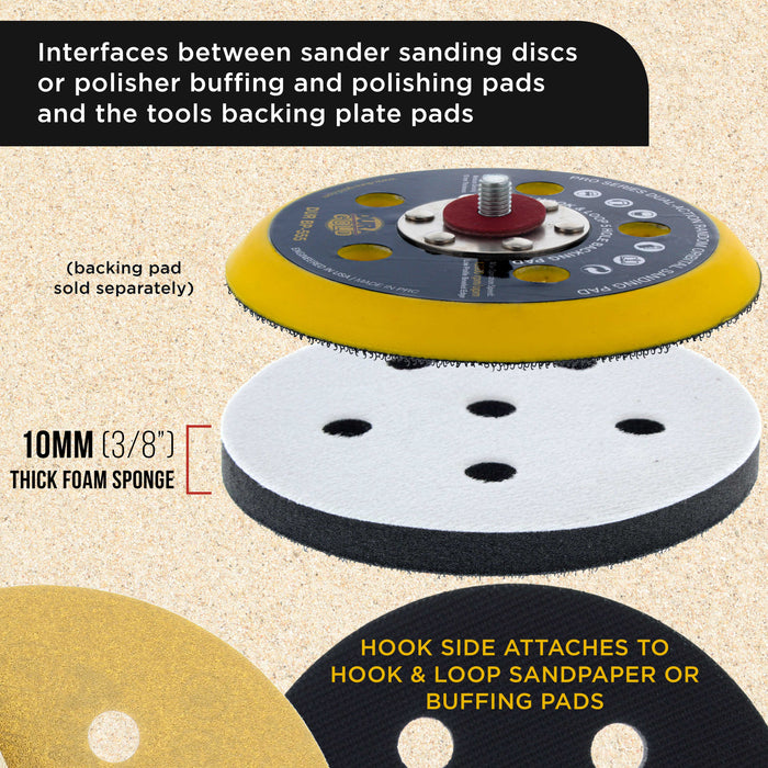 Dura-Gold Pro Series 5" x 10mm Soft Density Interface Pad, 5 Hole Pattern Dustless, 2 Pack - Hook & Loop, Between Vacuum Sander Sanding Discs Polisher
