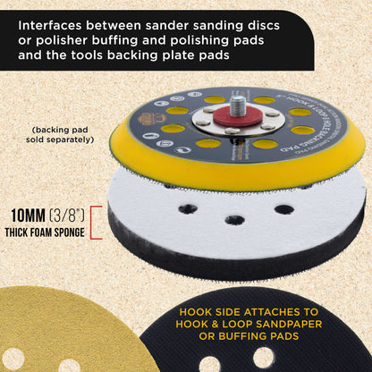 Pro Series 5" x 10mm Soft Density Interface Pad, 8 Hole Pattern Dustless, 2 Pack - Hook & Loop, Between Vacuum Sander Sanding Discs Polisher